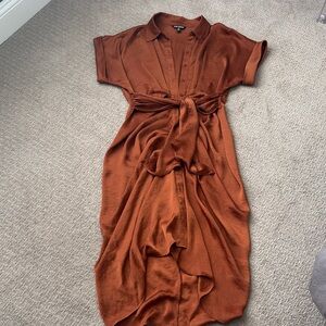Steve Madden Rust Tie-Waist Maxi Shirtdress